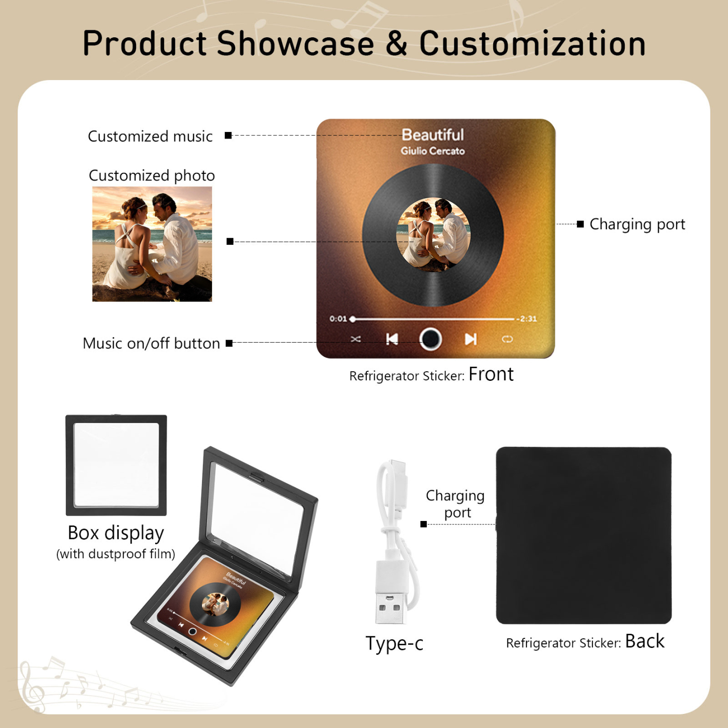 Personalisiertes Foto & Lied Acryl-Kühlschrankmagnet mit Player-Display-Motiv – Individuelles Geschenk für Paar
