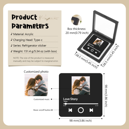 Personalisiertes Foto & Lied Bunt/ Schwarz Acryl-Kühlschrankmagnet mit Player-Display-Motiv für Paar