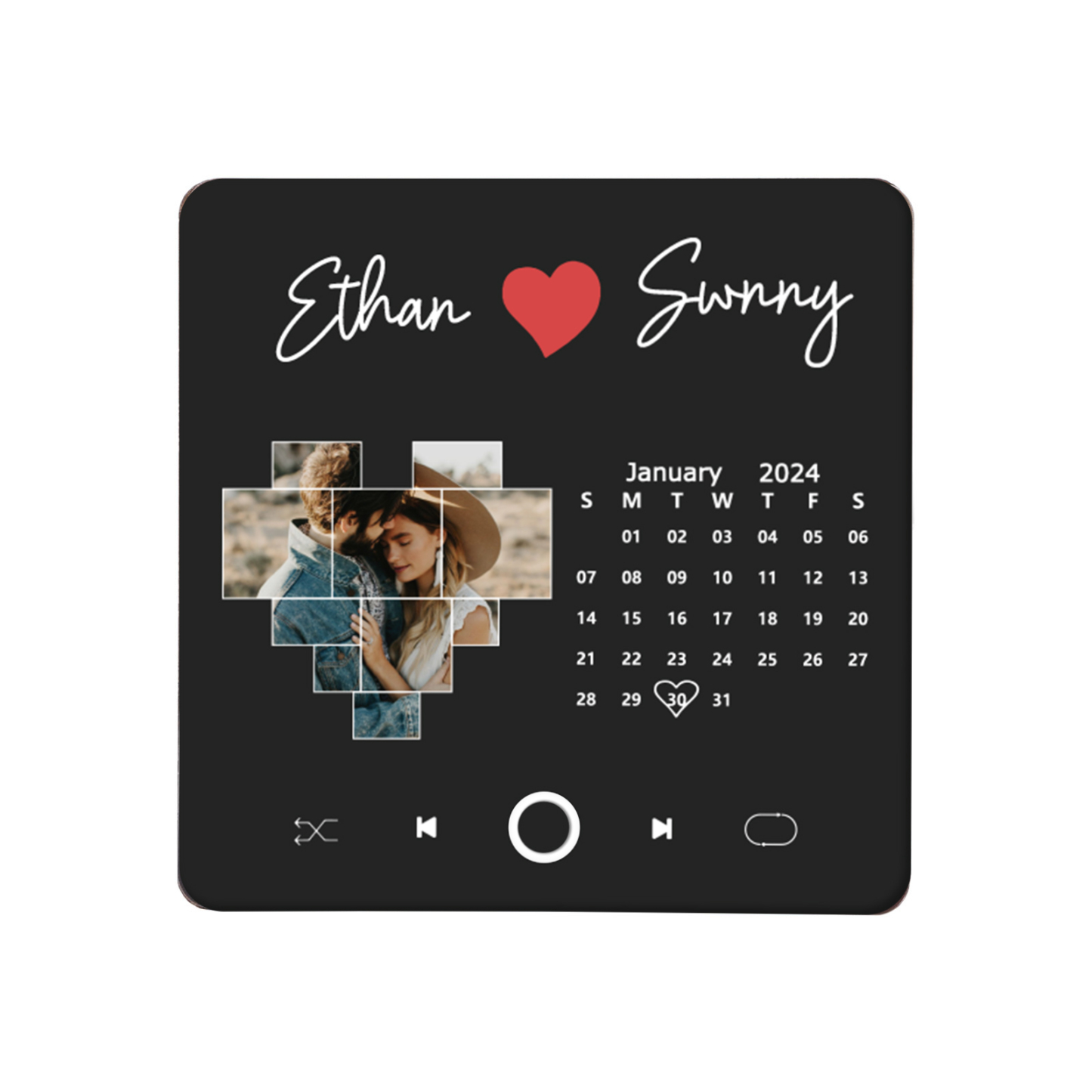 Personalisiertes Foto & Lied & Kalender & 2 Namen Schwarz Acryl-Kühlschrankmagnet – Individuelles Geschenk für Paar