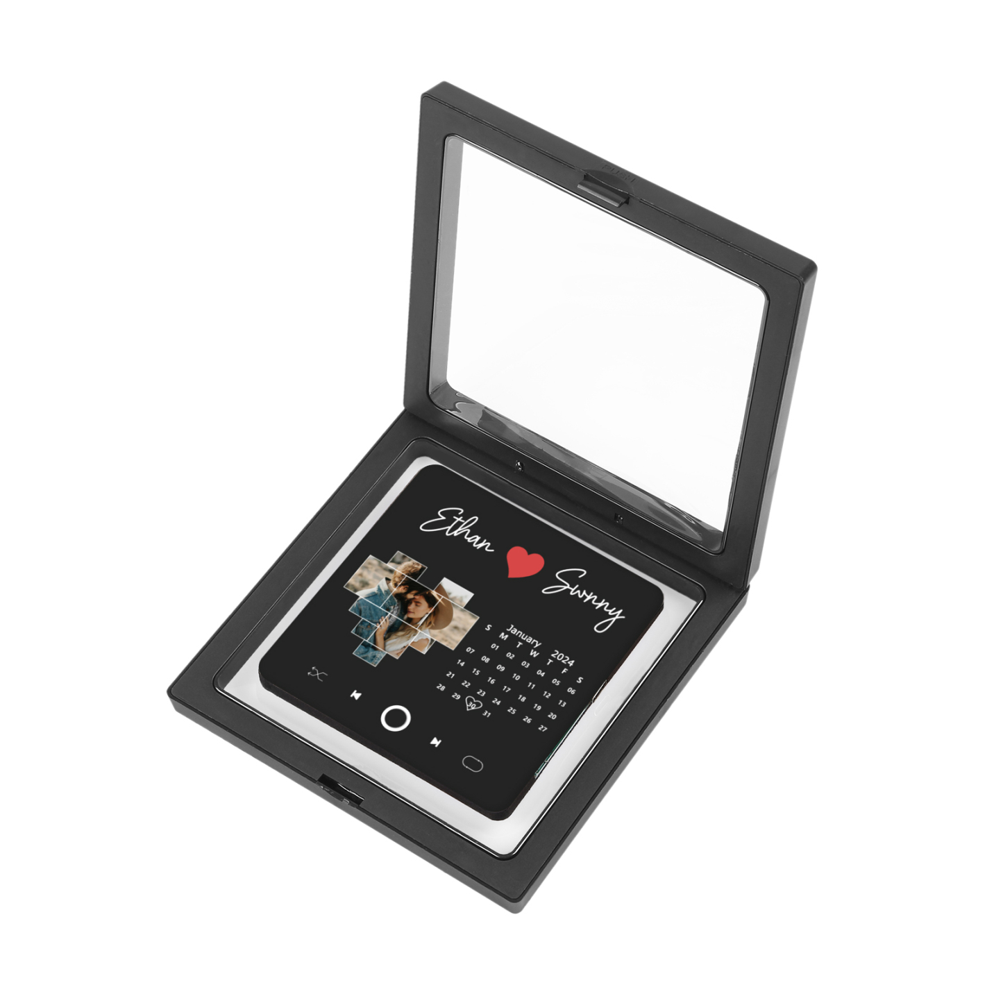 Personalisiertes Foto & Lied & Kalender & 2 Namen Schwarz Acryl-Kühlschrankmagnet – Individuelles Geschenk für Paar