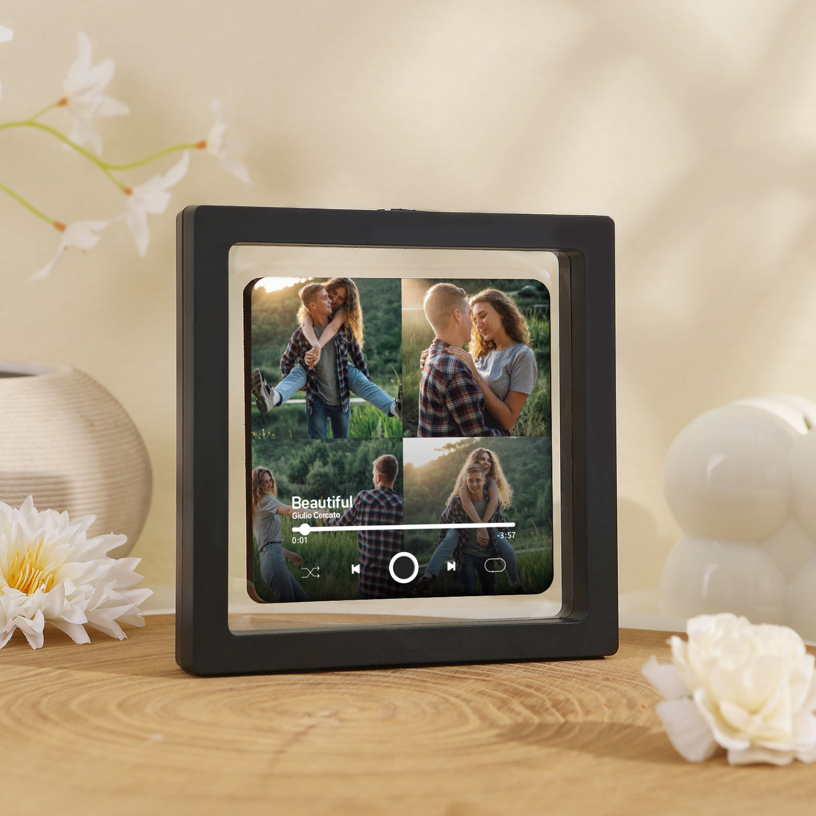 Personalisierte 4 Fotos & Lied Schwarz Acryl-Kühlschrankmagnet – Geschenk für Paar