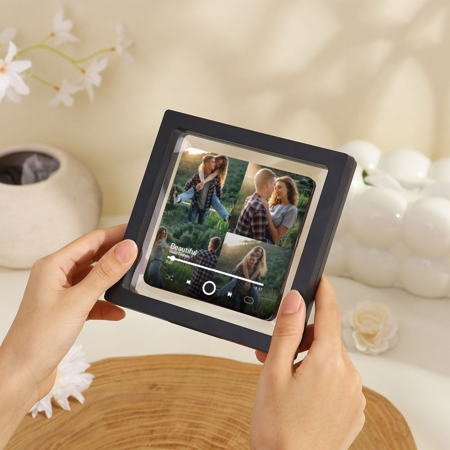 Personalisierte 4 Fotos & Lied Schwarz Acryl-Kühlschrankmagnet – Geschenk für Paar