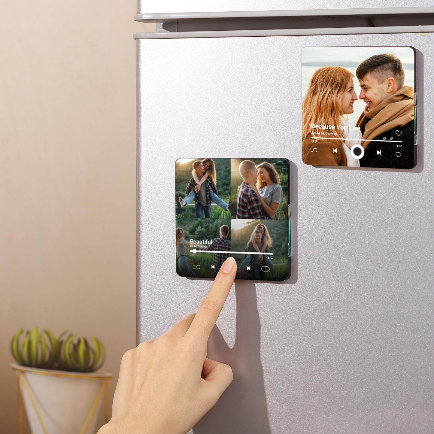 Personalisierte 4 Fotos & Lied Schwarz Acryl-Kühlschrankmagnet – Geschenk für Paar