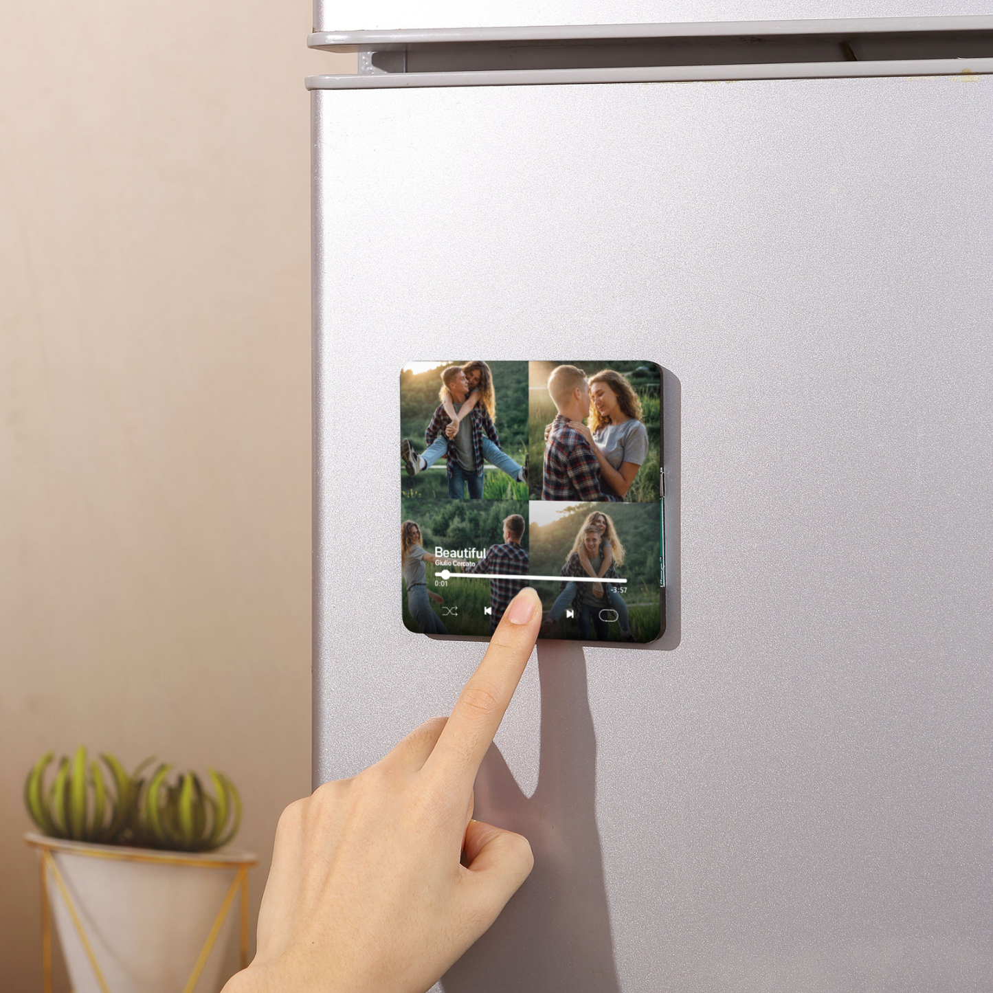 Personalisierte 4 Fotos & Lied Schwarz Acryl-Kühlschrankmagnet – Geschenk für Paar