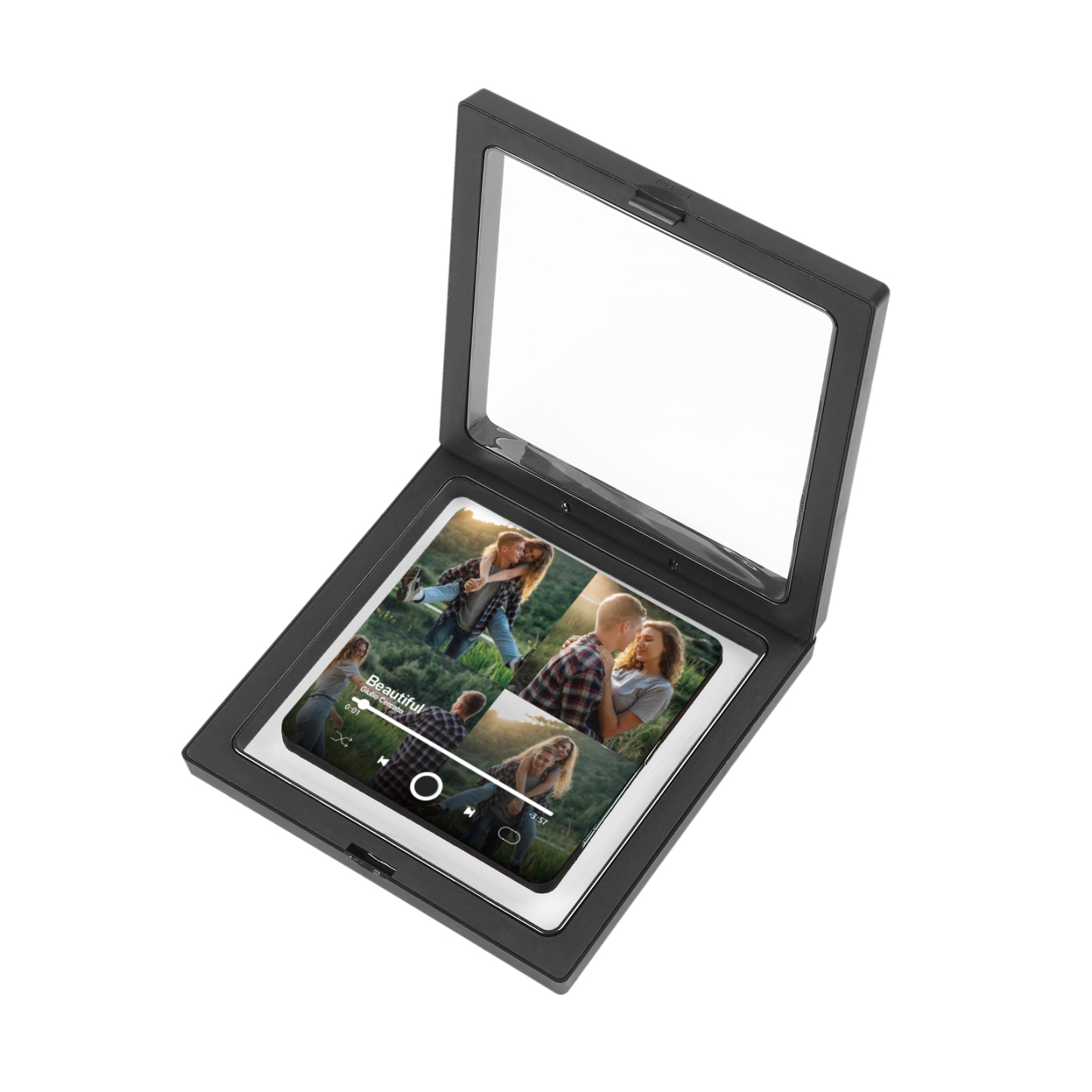 Personalisierte 4 Fotos & Lied Schwarz Acryl-Kühlschrankmagnet – Geschenk für Paar