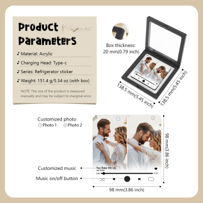 Personalisierte 2 Fotos & Lied Acryl-Musik-Kühlschrankmagnet – Geschenk für Paar