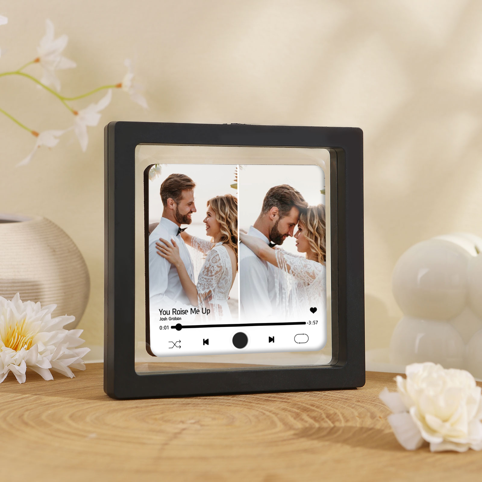 Personalisierte 2 Fotos & Lied Acryl-Musik-Kühlschrankmagnet – Geschenk für Paar