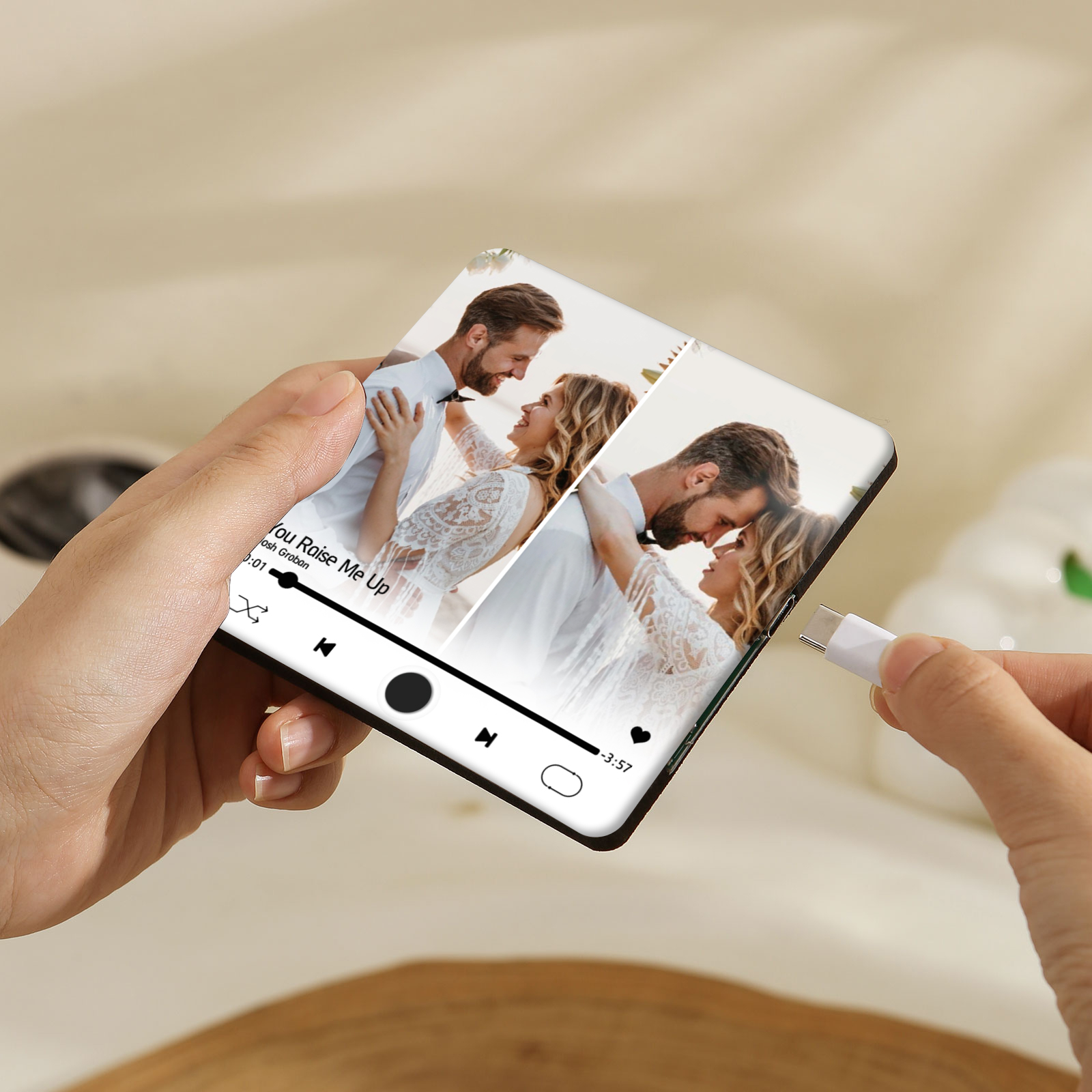 Personalisierte 2 Fotos & Lied Acryl-Musik-Kühlschrankmagnet – Geschenk für Paar