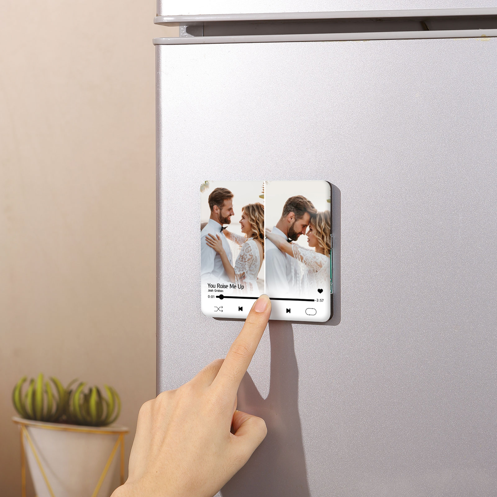 Personalisierte 2 Fotos & Lied Acryl-Musik-Kühlschrankmagnet – Geschenk für Paar