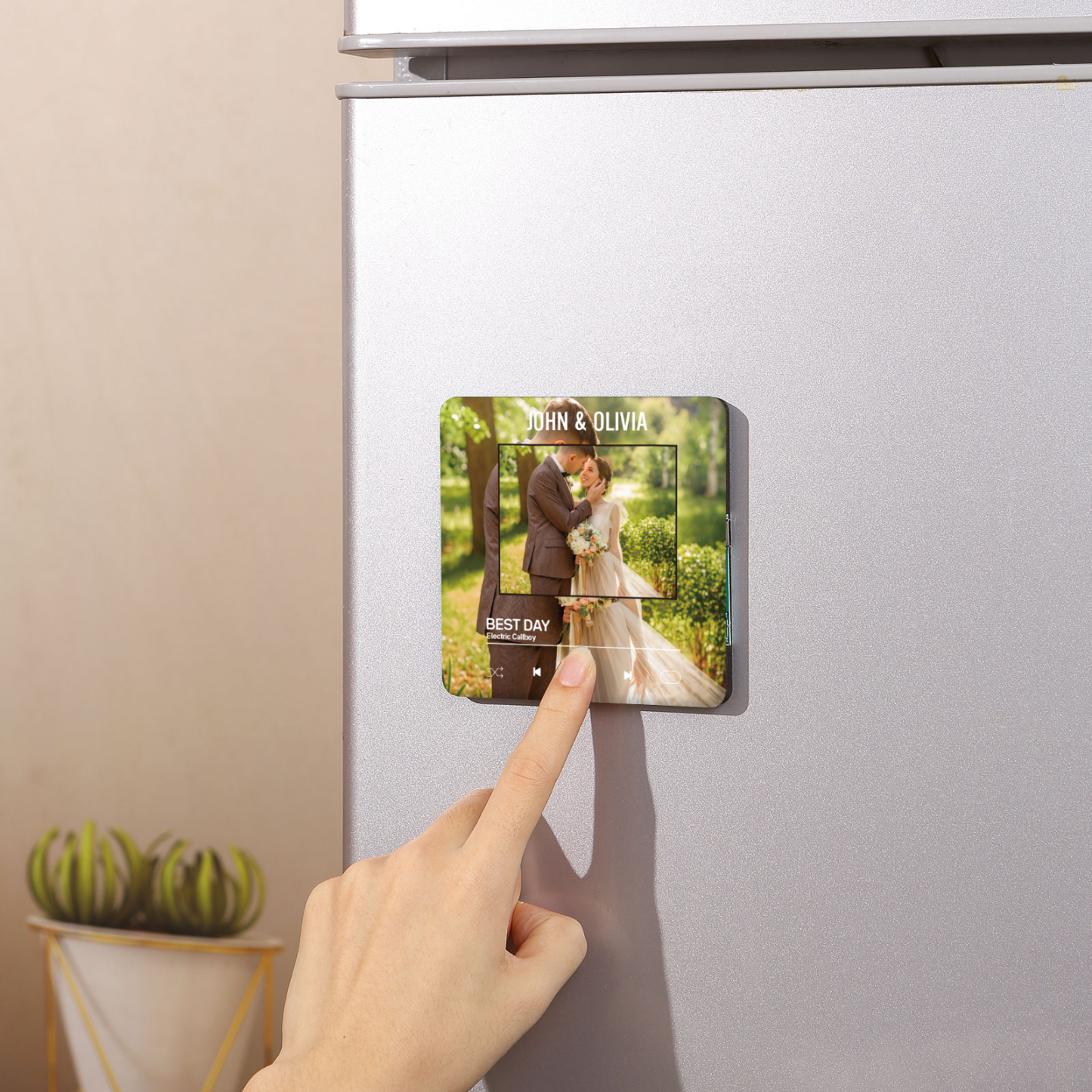 Personalisiertes Foto & Lied & 2 Namen Acryl-Musik-Kühlschrankmagnet für Paar