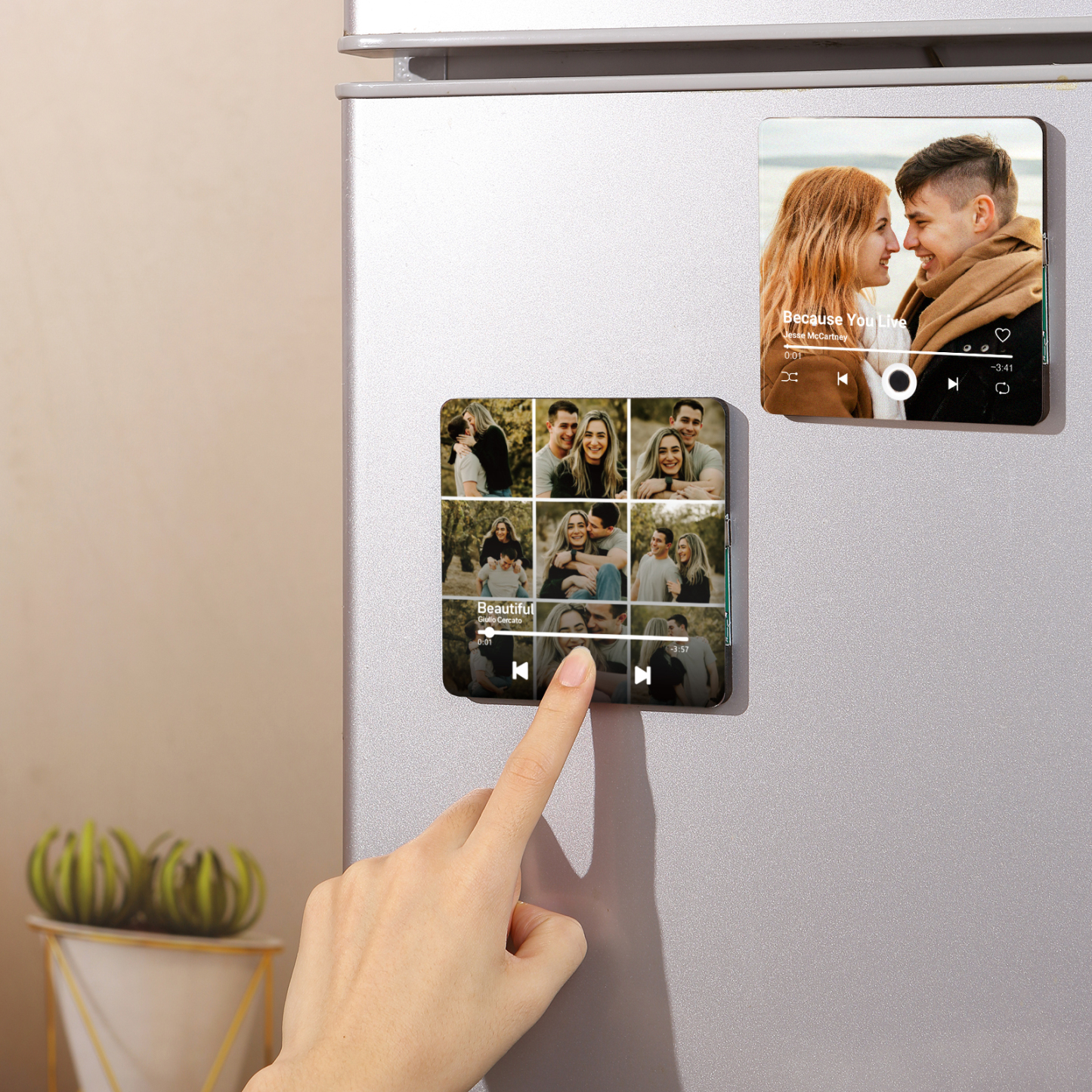 Personalisierte 9 Fotos & Lied Acryl-Musik-Kühlschrankmagnet – Geschenk für Paar