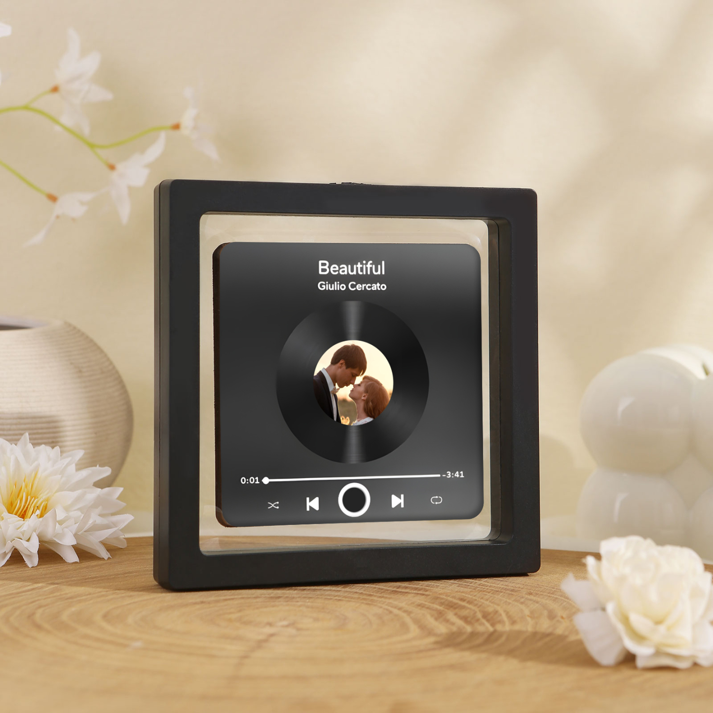 Personalisiertes Foto & Lied Bunt/ Schwarz Acryl-Kühlschrankmagnet mit Player-Display-Motiv für Paar