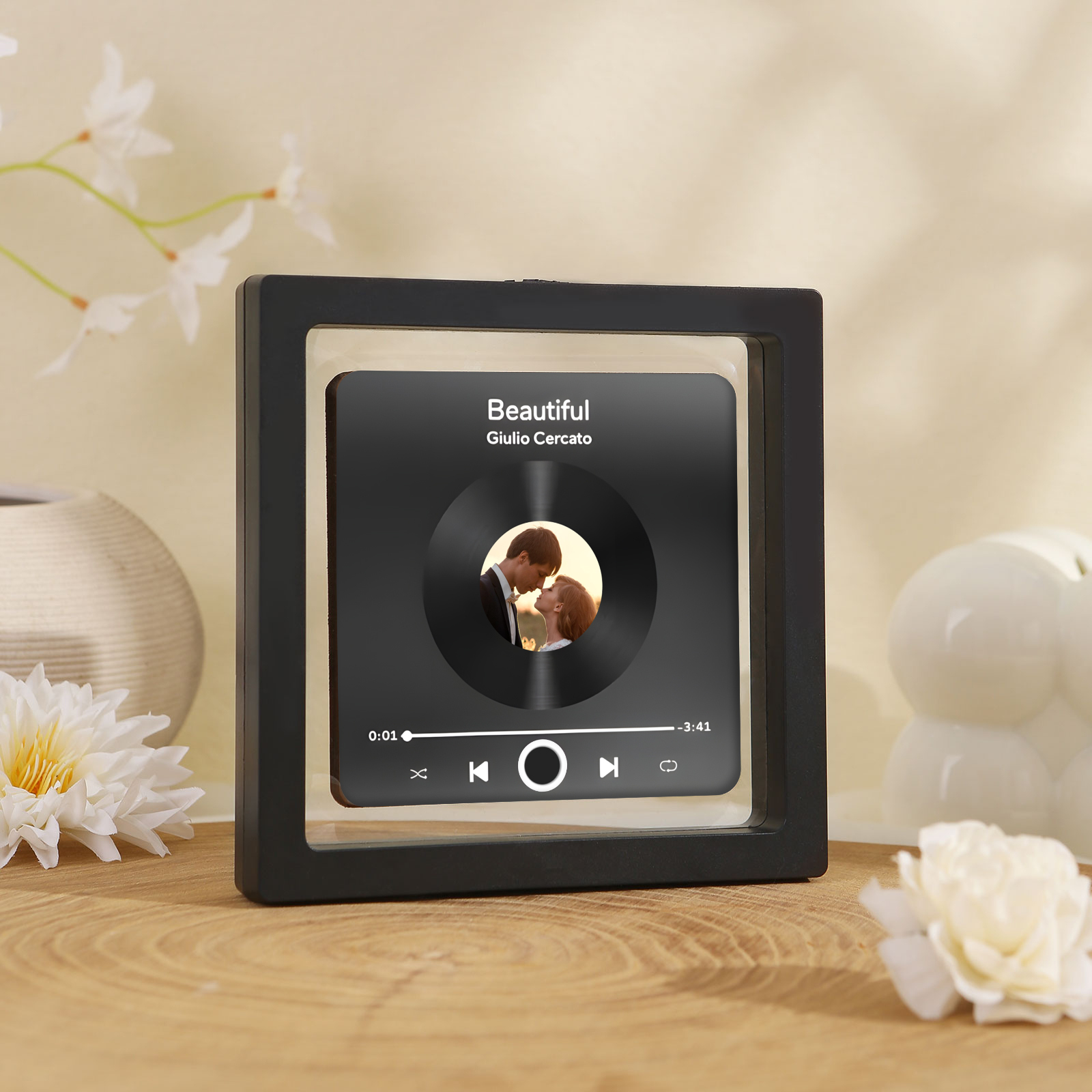 Personalisiertes Foto & Lied Bunt/ Schwarz Acryl-Kühlschrankmagnet mit Player-Display-Motiv für Paar