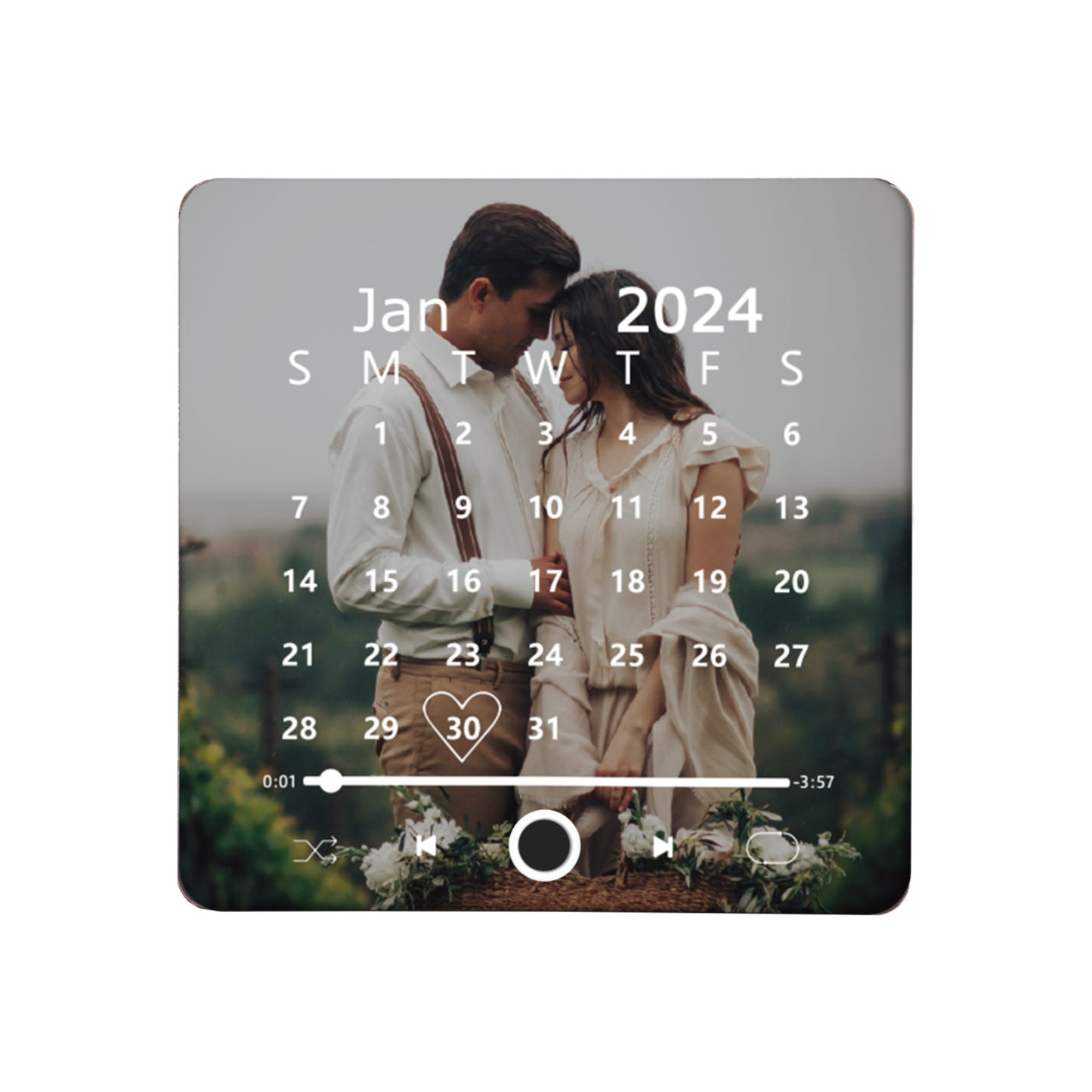 Personalisiertes Foto & Lied & Kalender Acryl-Musik-Kühlschrankmagnet - Geschenk für Paar