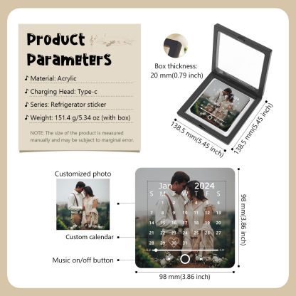 Personalisiertes Foto & Lied & Kalender Acryl-Musik-Kühlschrankmagnet - Geschenk für Paar