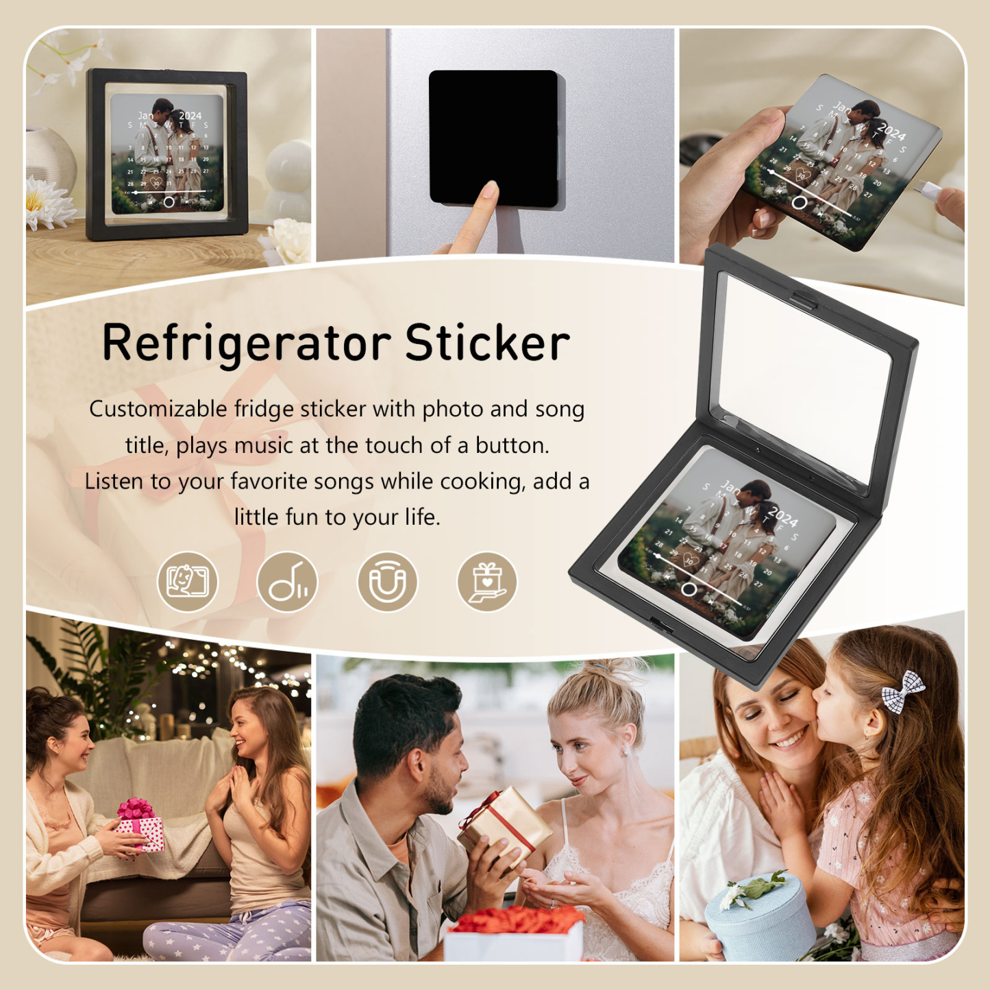 Personalisiertes Foto & Lied & Kalender Acryl-Musik-Kühlschrankmagnet - Geschenk für Paar