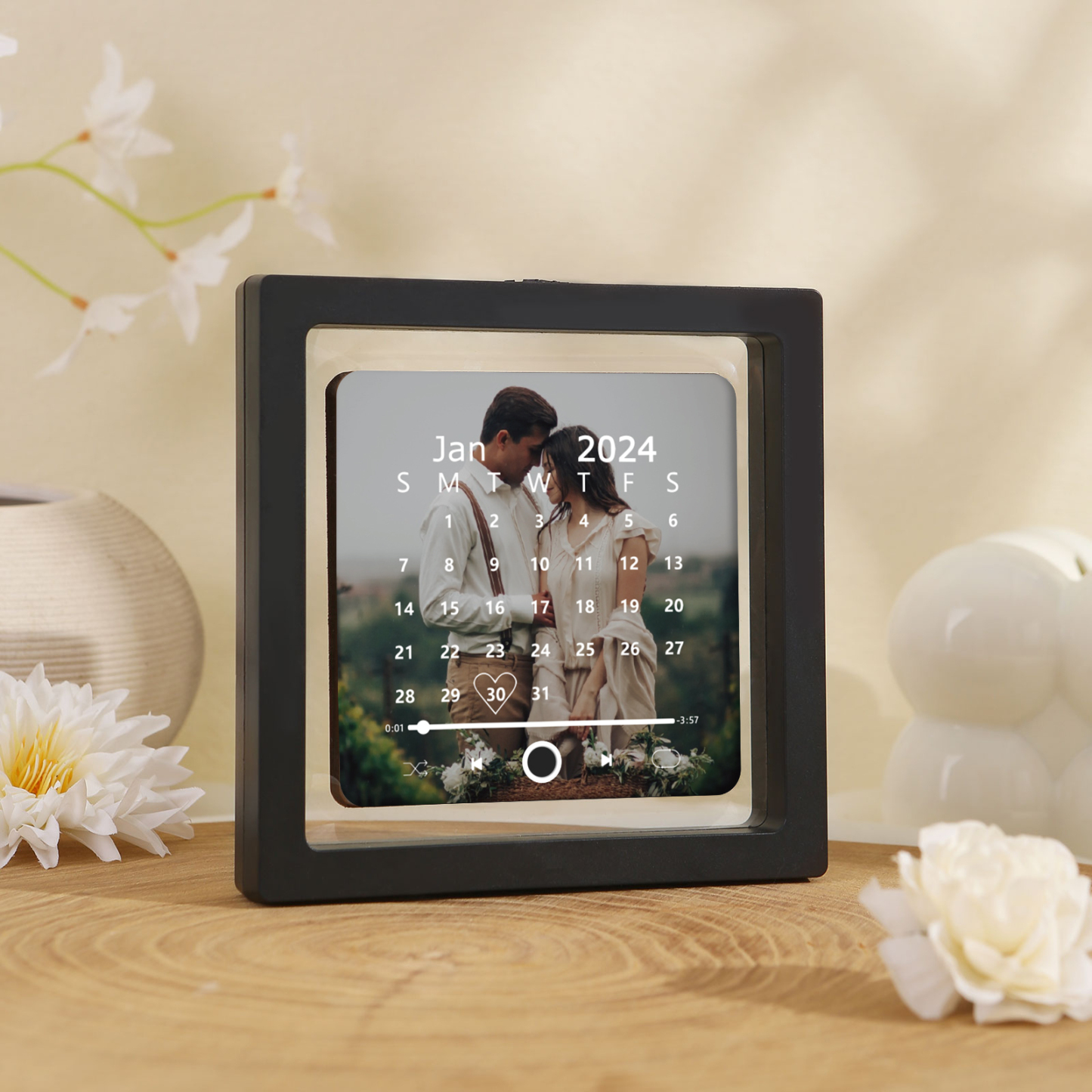 Personalisiertes Foto & Lied & Kalender Acryl-Musik-Kühlschrankmagnet - Geschenk für Paar