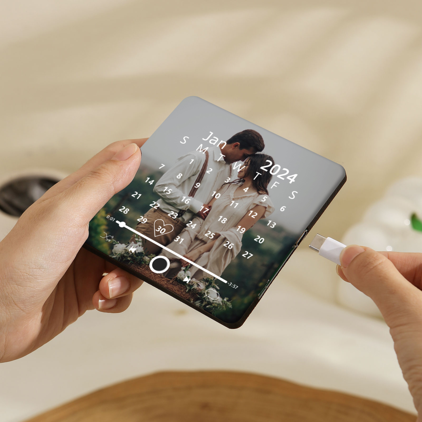 Personalisiertes Foto & Lied & Kalender Acryl-Musik-Kühlschrankmagnet - Geschenk für Paar