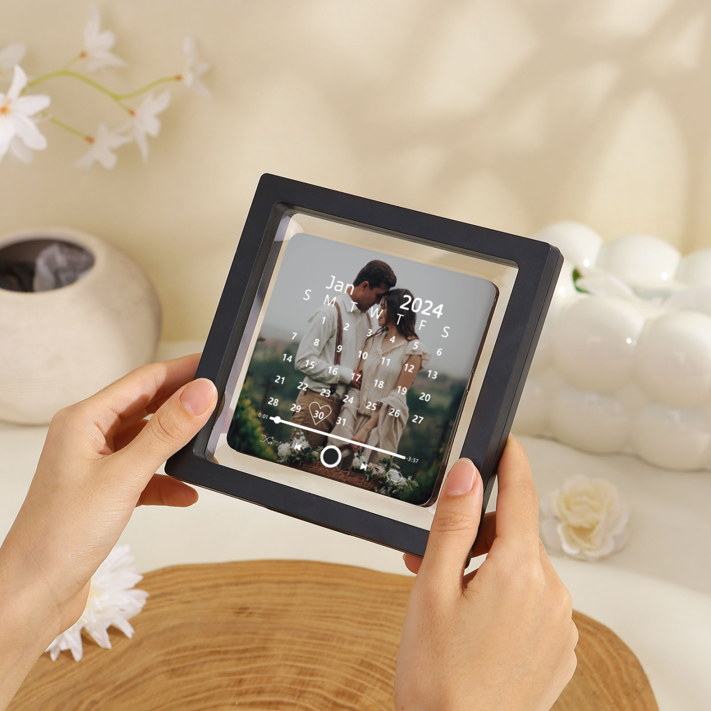 Personalisiertes Foto & Lied & Kalender Acryl-Musik-Kühlschrankmagnet - Geschenk für Paar