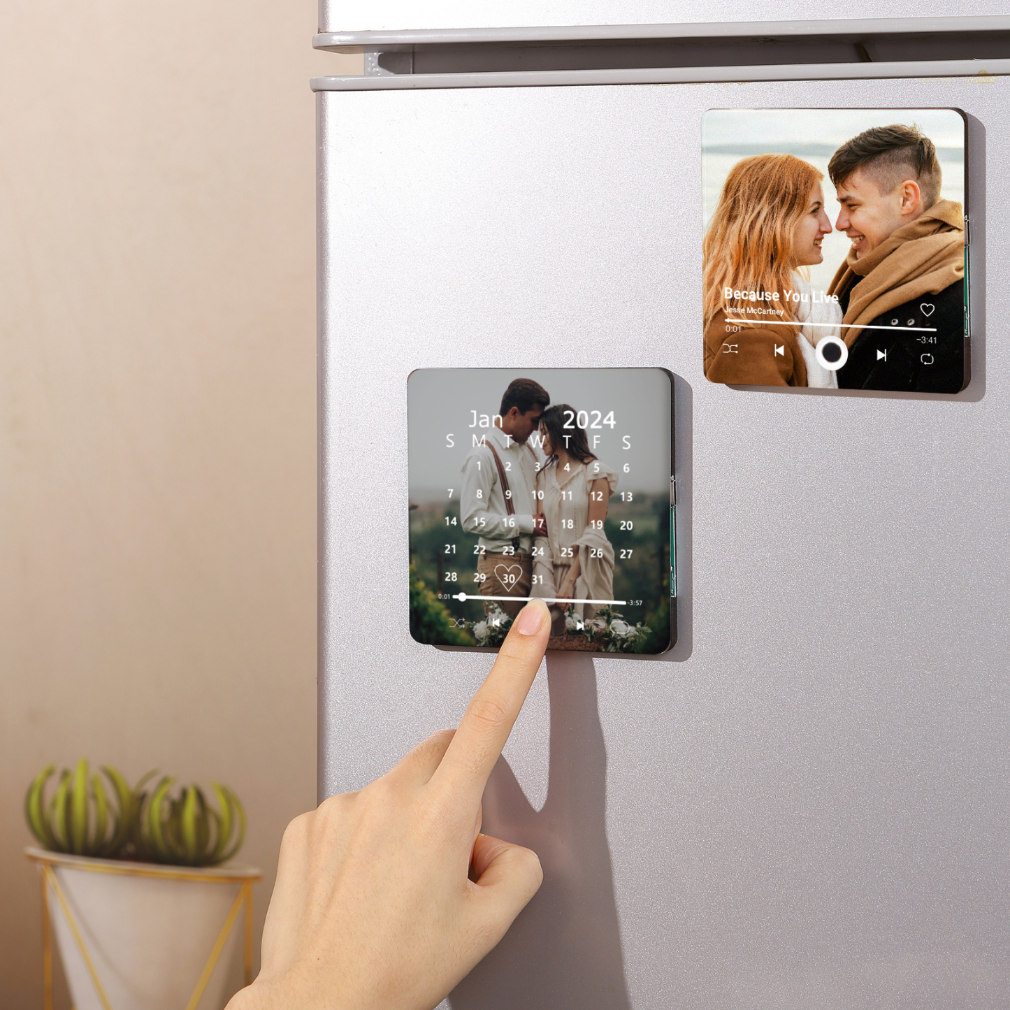 Personalisiertes Foto & Lied & Kalender Acryl-Musik-Kühlschrankmagnet - Geschenk für Paar