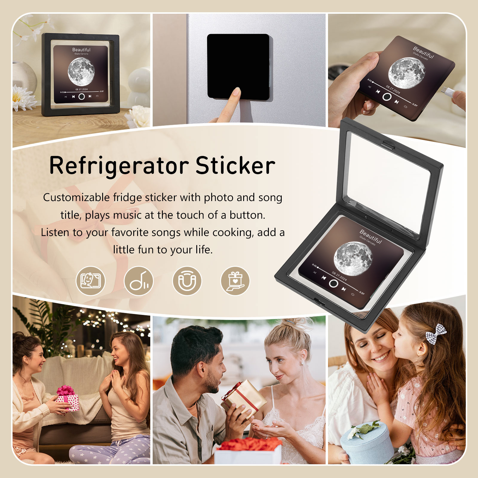 Personalisiertes Lied & Datum Matte Schwarz Acryl-Musik-Kühlschrankmagnet - Geschenk für Paar