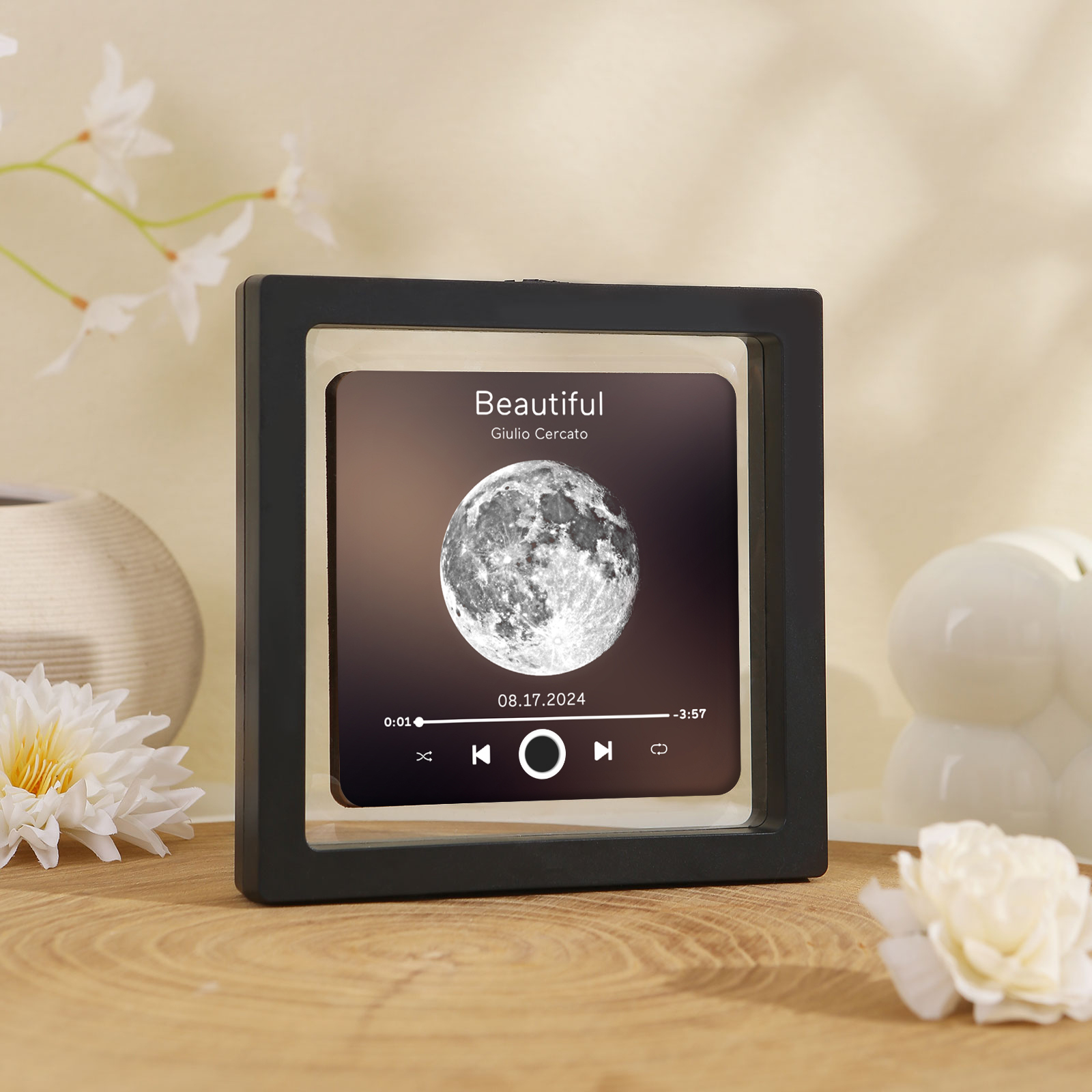 Personalisiertes Lied & Datum Matte Schwarz Acryl-Musik-Kühlschrankmagnet - Geschenk für Paar