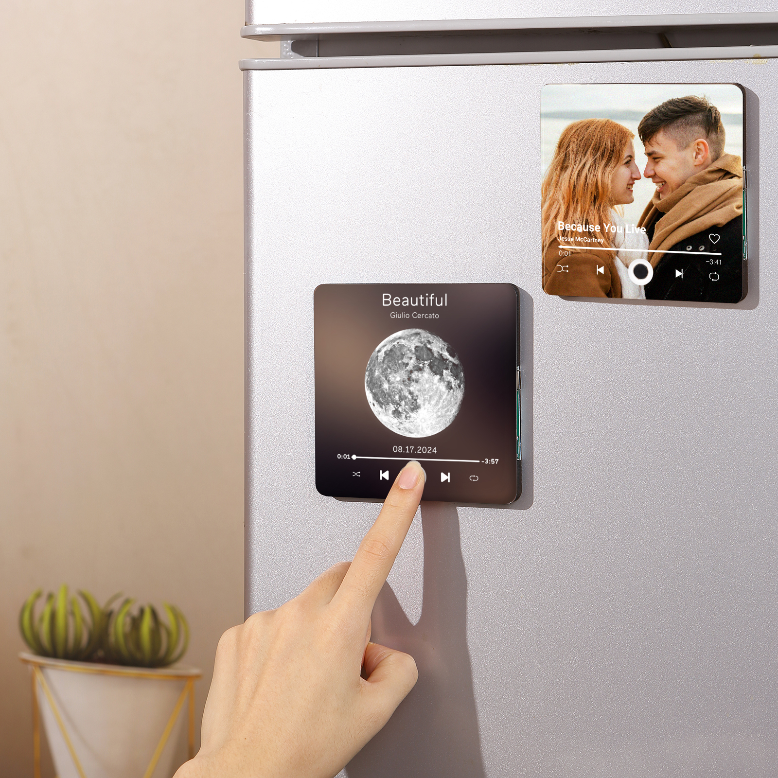 Personalisiertes Lied & Datum Matte Schwarz Acryl-Musik-Kühlschrankmagnet - Geschenk für Paar