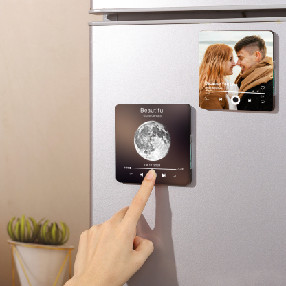 Personalisiertes Lied & Datum Matte Schwarz Acryl-Musik-Kühlschrankmagnet - Geschenk für Paar