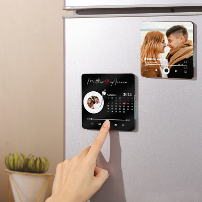 Personalisiertes Foto & Lied & Kalender & 2 Namen Schwarz Acryl-Kühlschrankmagnet für Paar