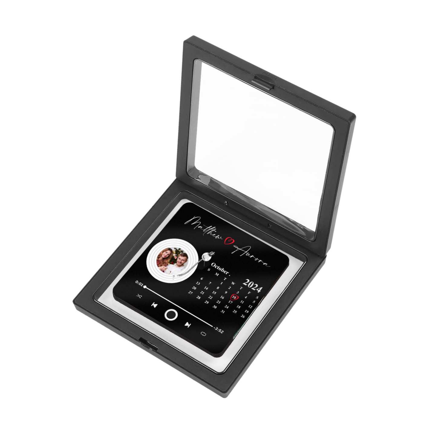 Personalisiertes Foto & Lied & Kalender & 2 Namen Schwarz Acryl-Kühlschrankmagnet für Paar