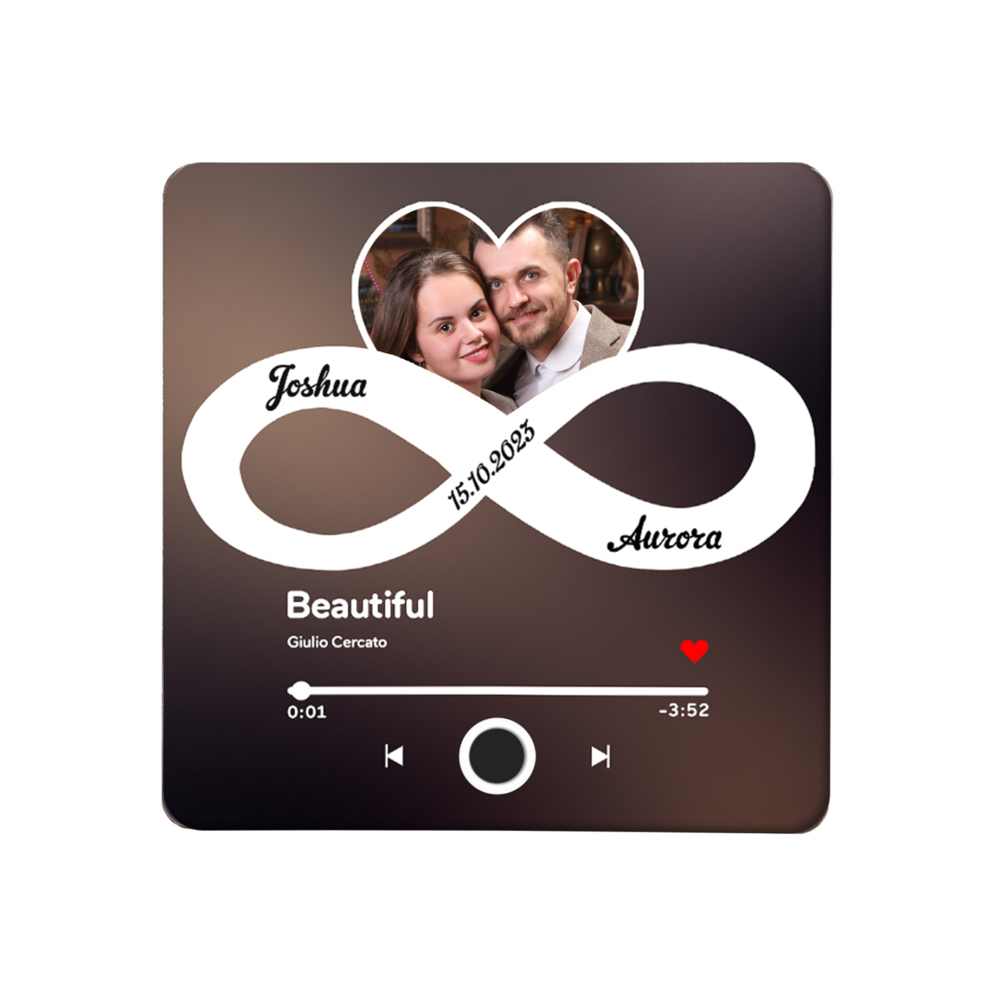 Personalisiertes Foto & 2 Namen & Lied & Datum Matte Schwarzgold Acryl-Musik-Kühlschrankmagnet - Geschenk für Paar
