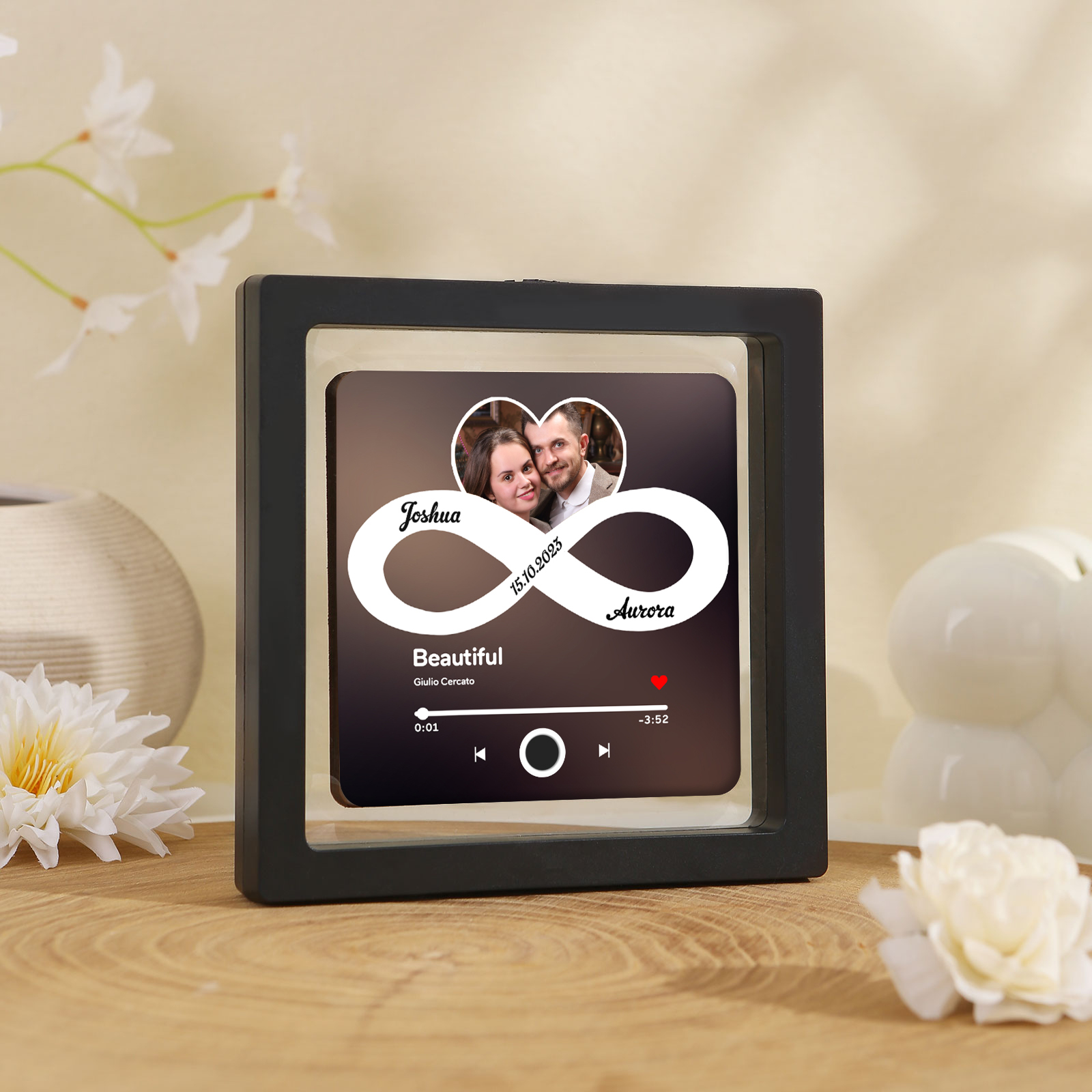 Personalisiertes Foto & 2 Namen & Lied & Datum Matte Schwarzgold Acryl-Musik-Kühlschrankmagnet - Geschenk für Paar