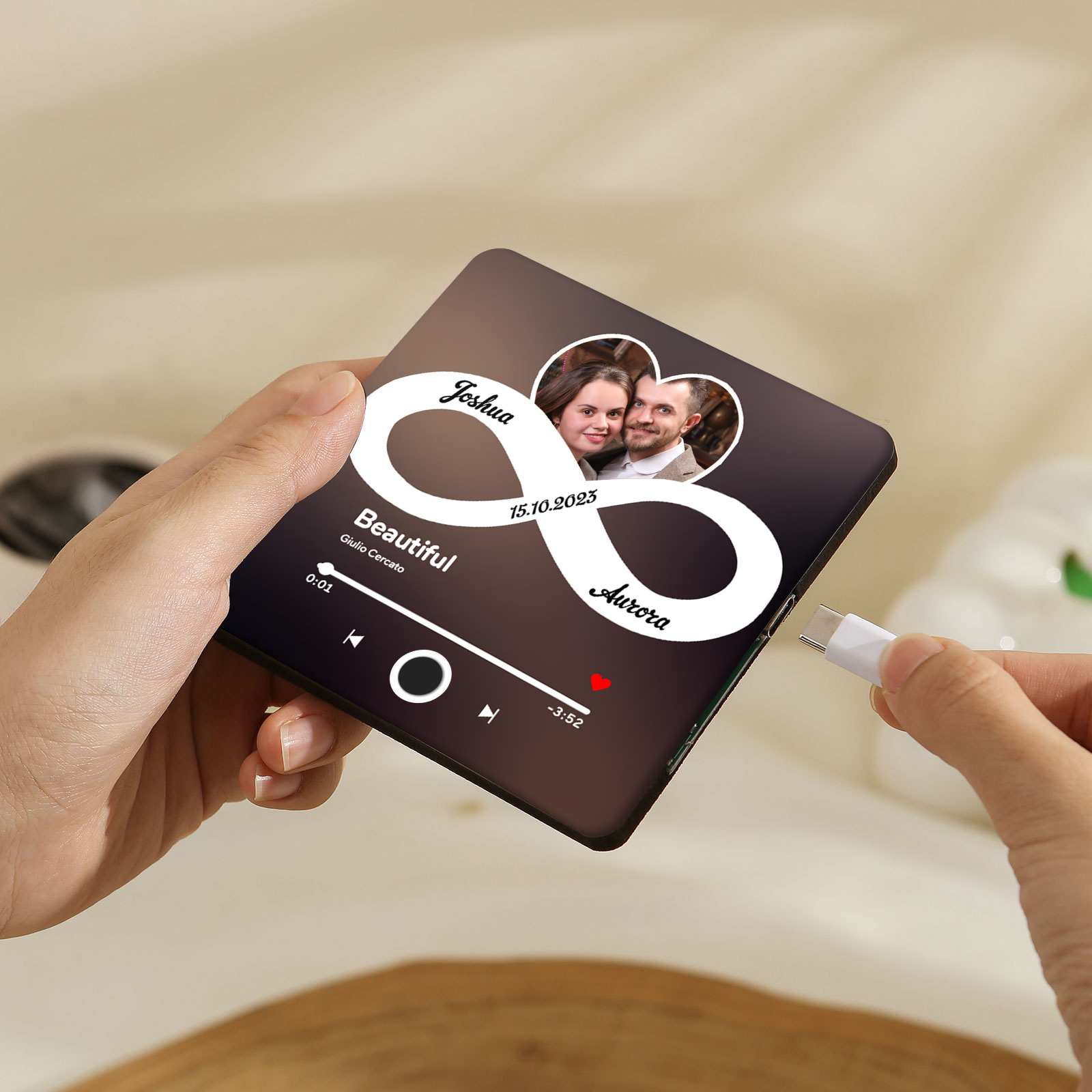 Personalisiertes Foto & 2 Namen & Lied & Datum Matte Schwarzgold Acryl-Musik-Kühlschrankmagnet - Geschenk für Paar