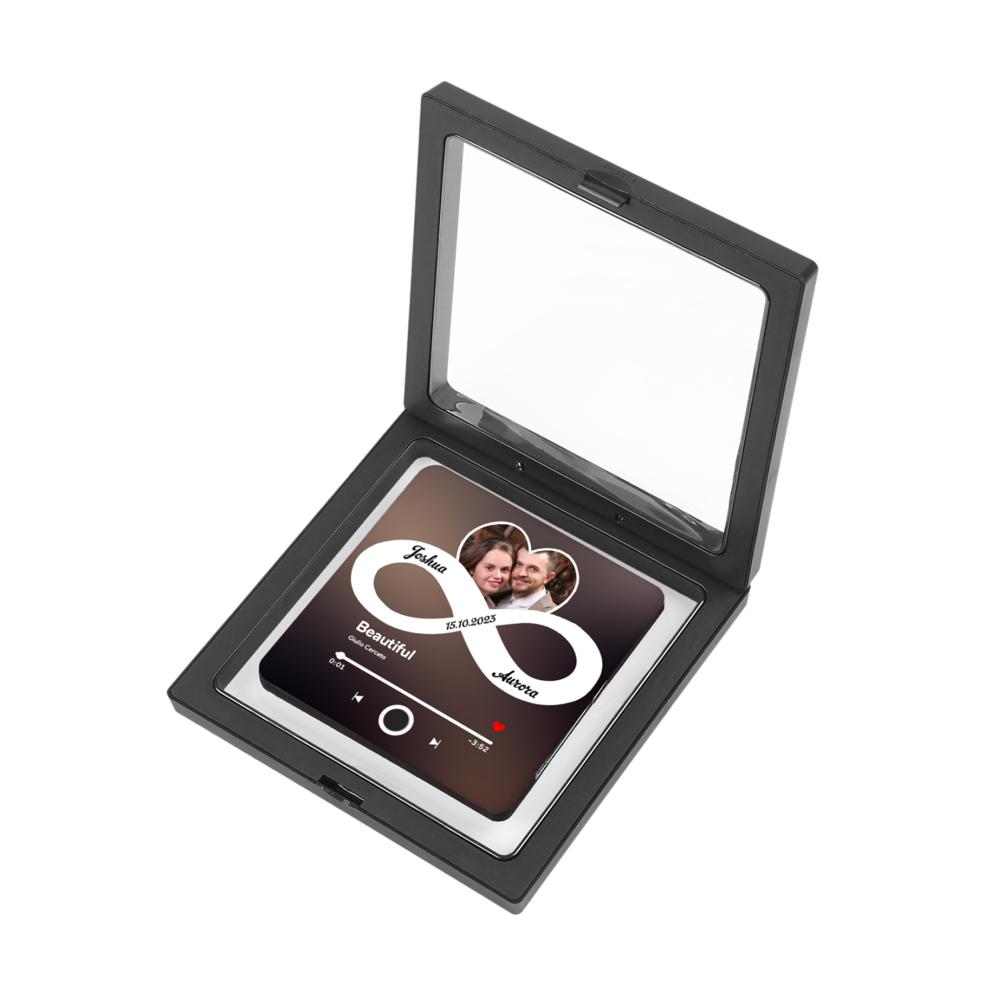 Personalisiertes Foto & 2 Namen & Lied & Datum Matte Schwarzgold Acryl-Musik-Kühlschrankmagnet - Geschenk für Paar