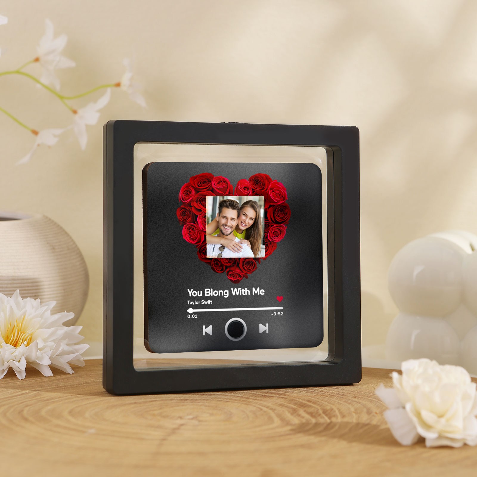 Personalisiertes Foto & Lied Bunt/ Schwarz Acryl-Kühlschrankmagnet mit Player-Display-Motiv für Paar