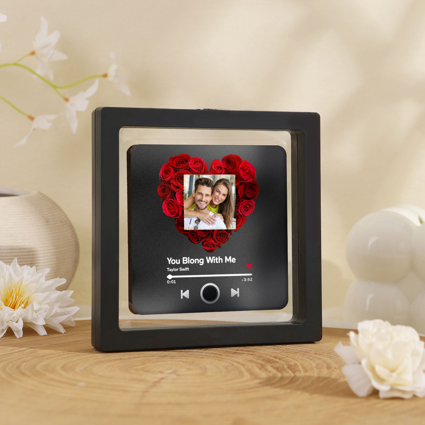 Personalisiertes Foto & Lied Bunt/ Schwarz Acryl-Kühlschrankmagnet mit Player-Display-Motiv für Paar