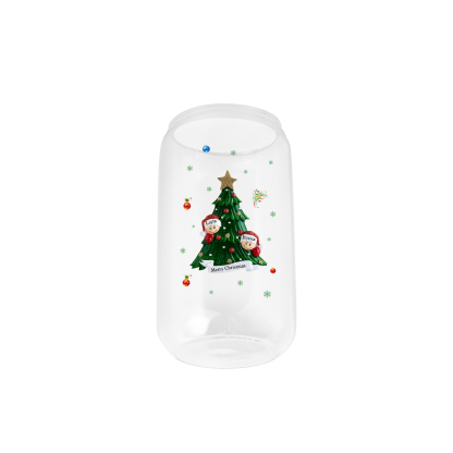 Personalisierte 2-6 Name & Text Weihnachts-Getränke-Jar mit Baum & Schneemannmotiv Glastasse mit Glasstrohhalm – Festliche Trinkfreude