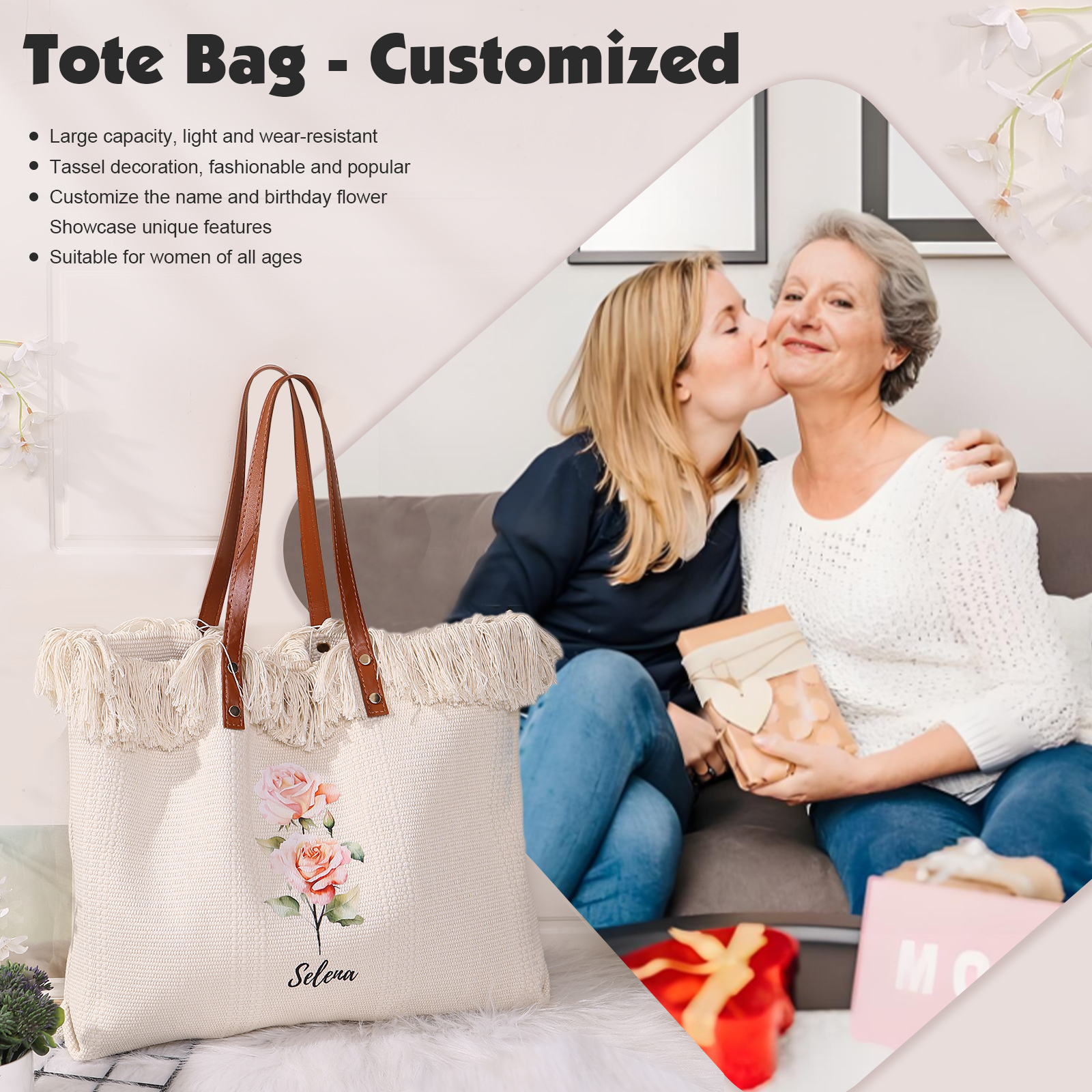 Personalisierbare mit 1 Geburtsblume & 1 Name Segeltuchtasche – Einzigartig für dich gestaltet