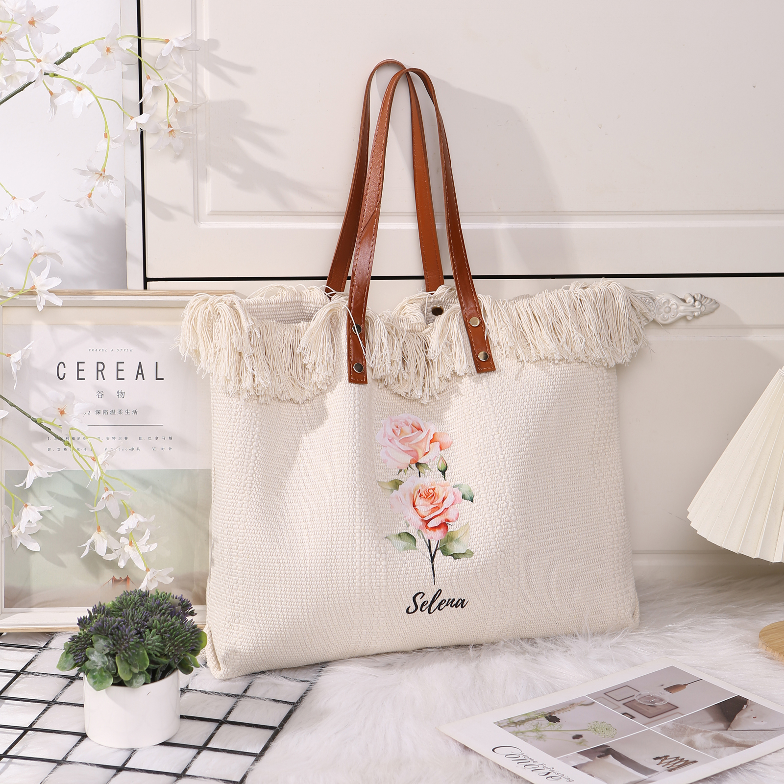 Personalisierbare mit 1 Geburtsblume & 1 Name Segeltuchtasche – Einzigartig für dich gestaltet