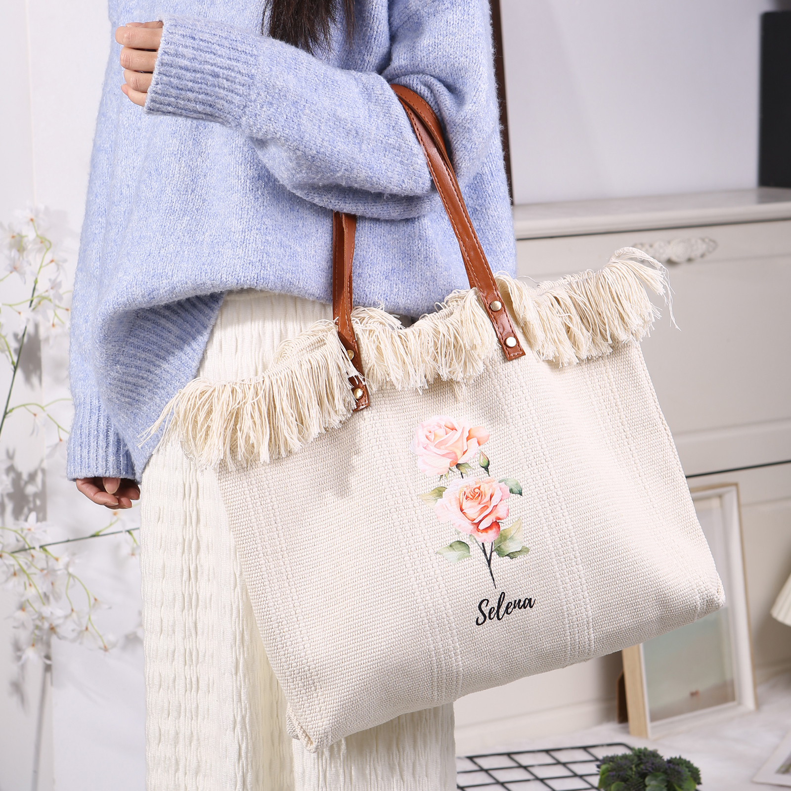 Personalisierbare mit 1 Geburtsblume & 1 Name Segeltuchtasche – Einzigartig für dich gestaltet