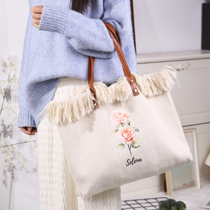 Personalisierbare mit 1 Geburtsblume & 1 Name Segeltuchtasche – Einzigartig für dich gestaltet