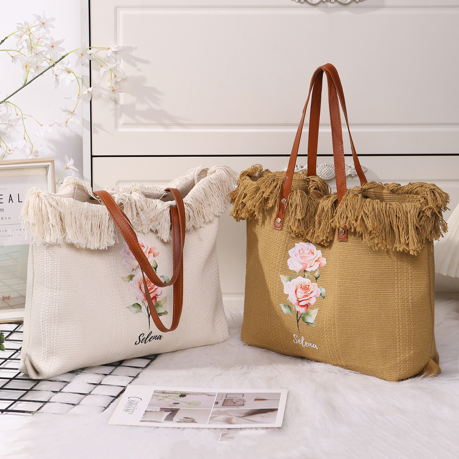 Personalisierbare mit 1 Geburtsblume & 1 Name Segeltuchtasche – Einzigartig für dich gestaltet