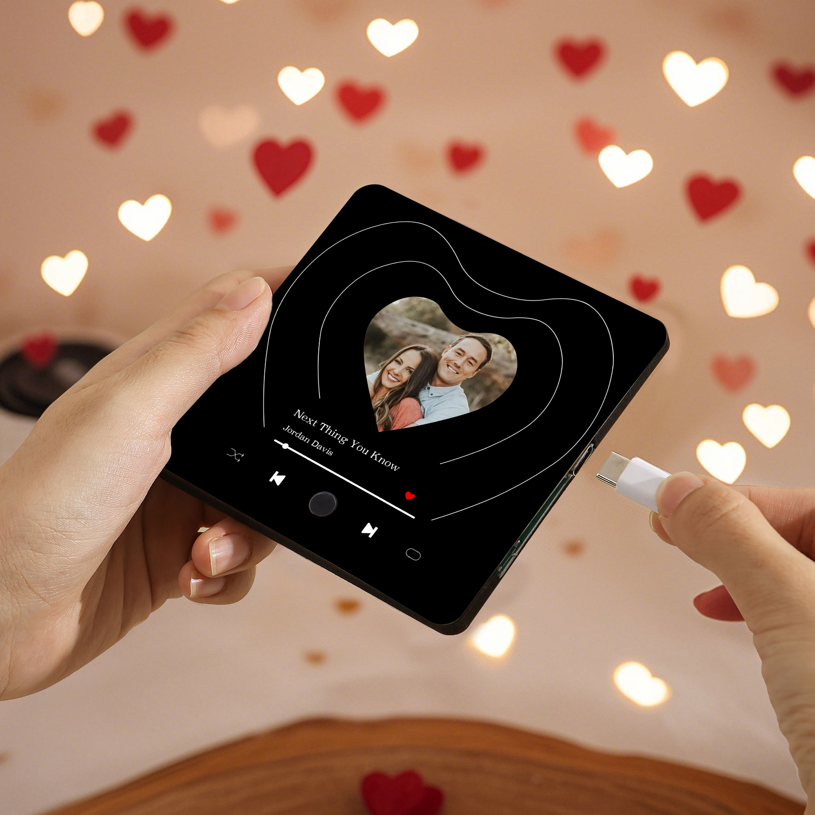 Personalisiertes 1 Foto & Lied Schwarz Herz Acryl-Kühlschrankmagnet für Paar