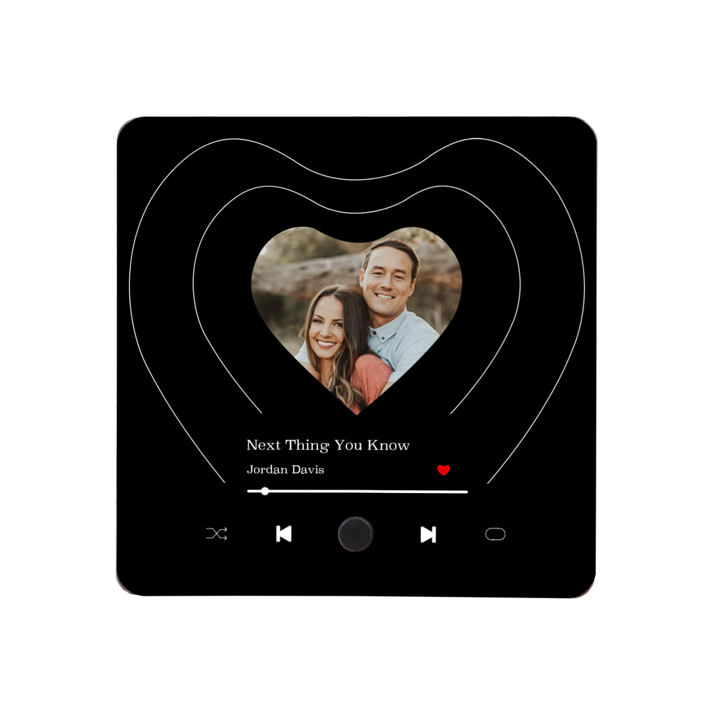 Personalisiertes 1 Foto & Lied Schwarz Herz Acryl-Kühlschrankmagnet für Paar