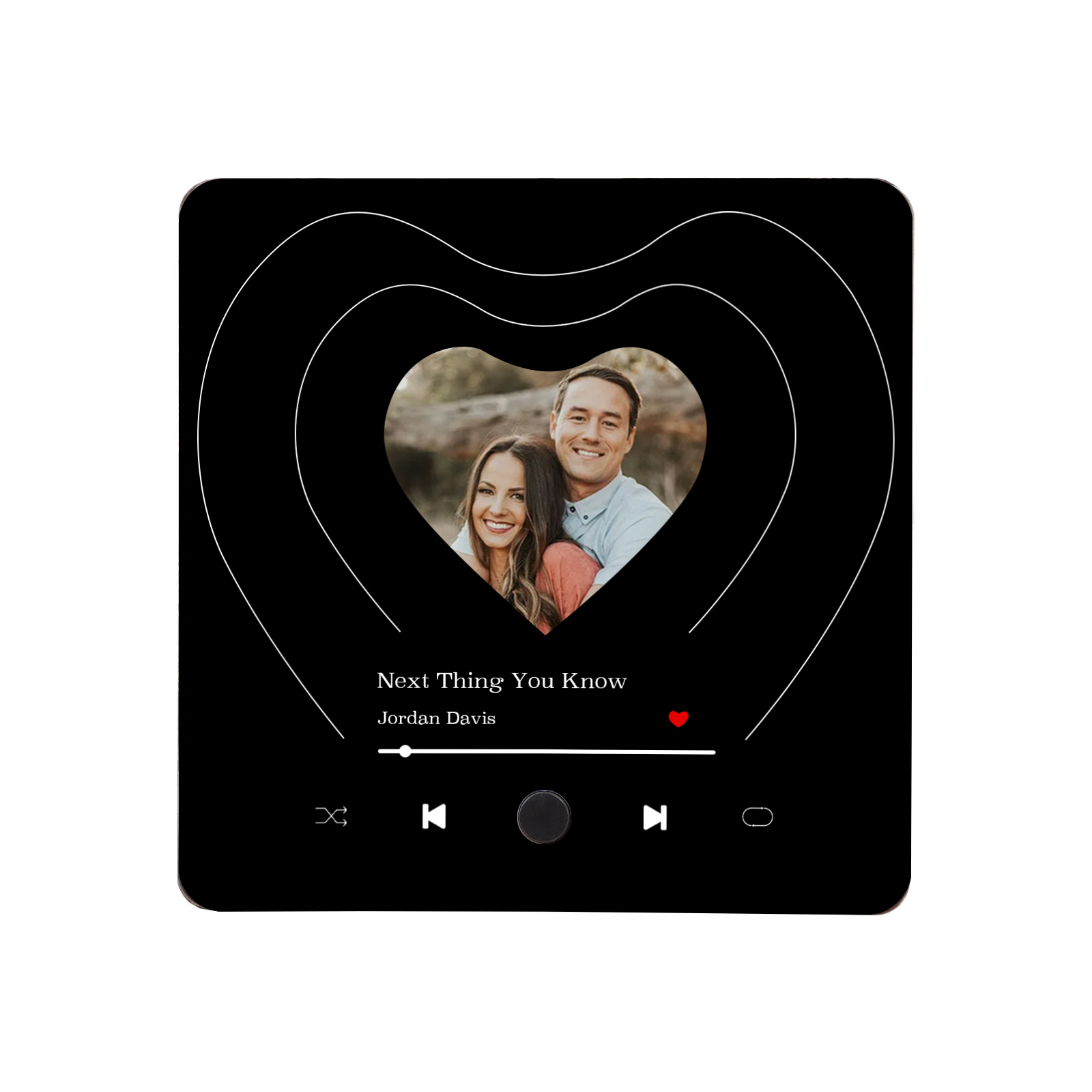 Personalisiertes 1 Foto & Lied Schwarz Herz Acryl-Kühlschrankmagnet für Paar