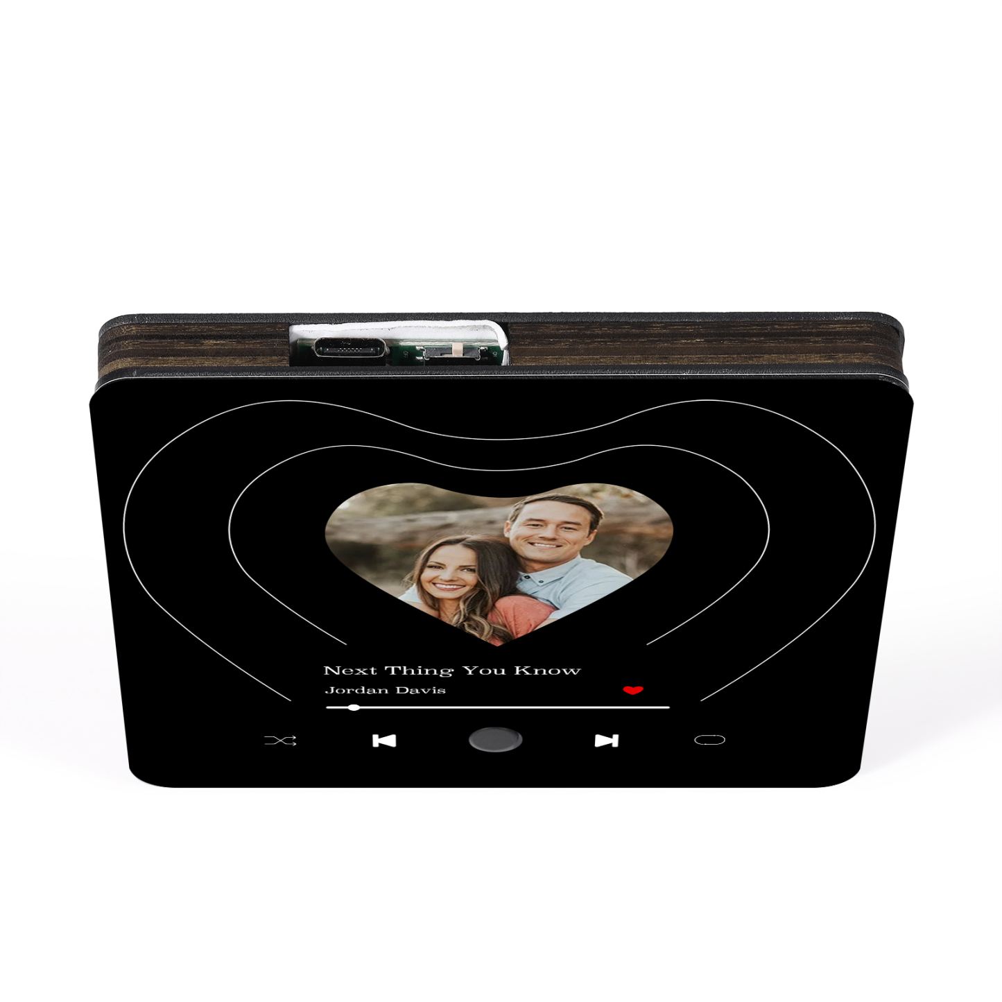 Personalisiertes 1 Foto & Lied Schwarz Herz Acryl-Kühlschrankmagnet für Paar