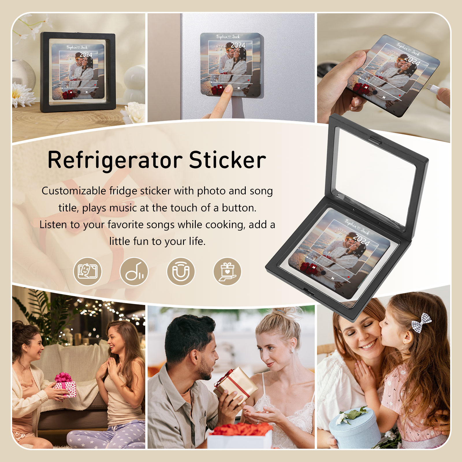 Personalisiertes Foto & 2 Namen & Kalender & Lied Acryl-Kühlschrankmagnet-Geschenk für Paar