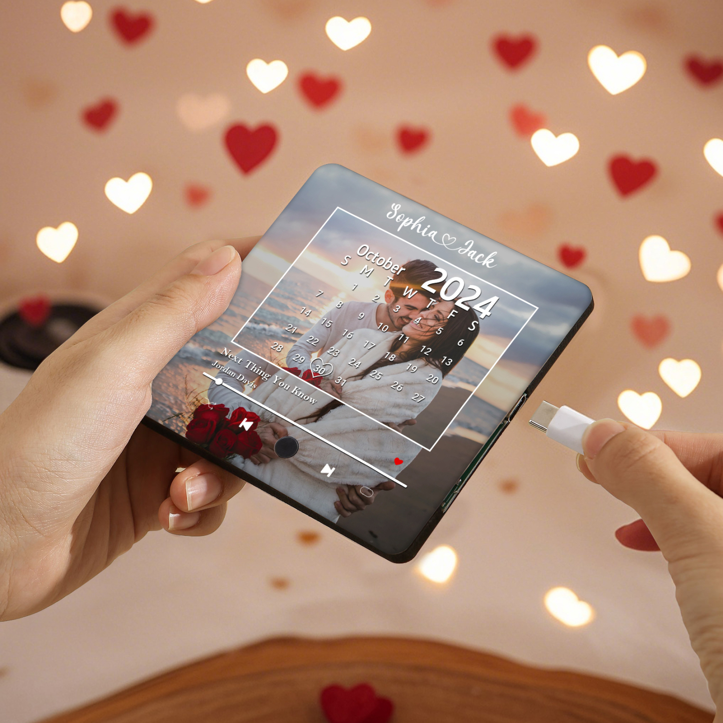 Personalisiertes Foto & 2 Namen & Kalender & Lied Acryl-Kühlschrankmagnet-Geschenk für Paar