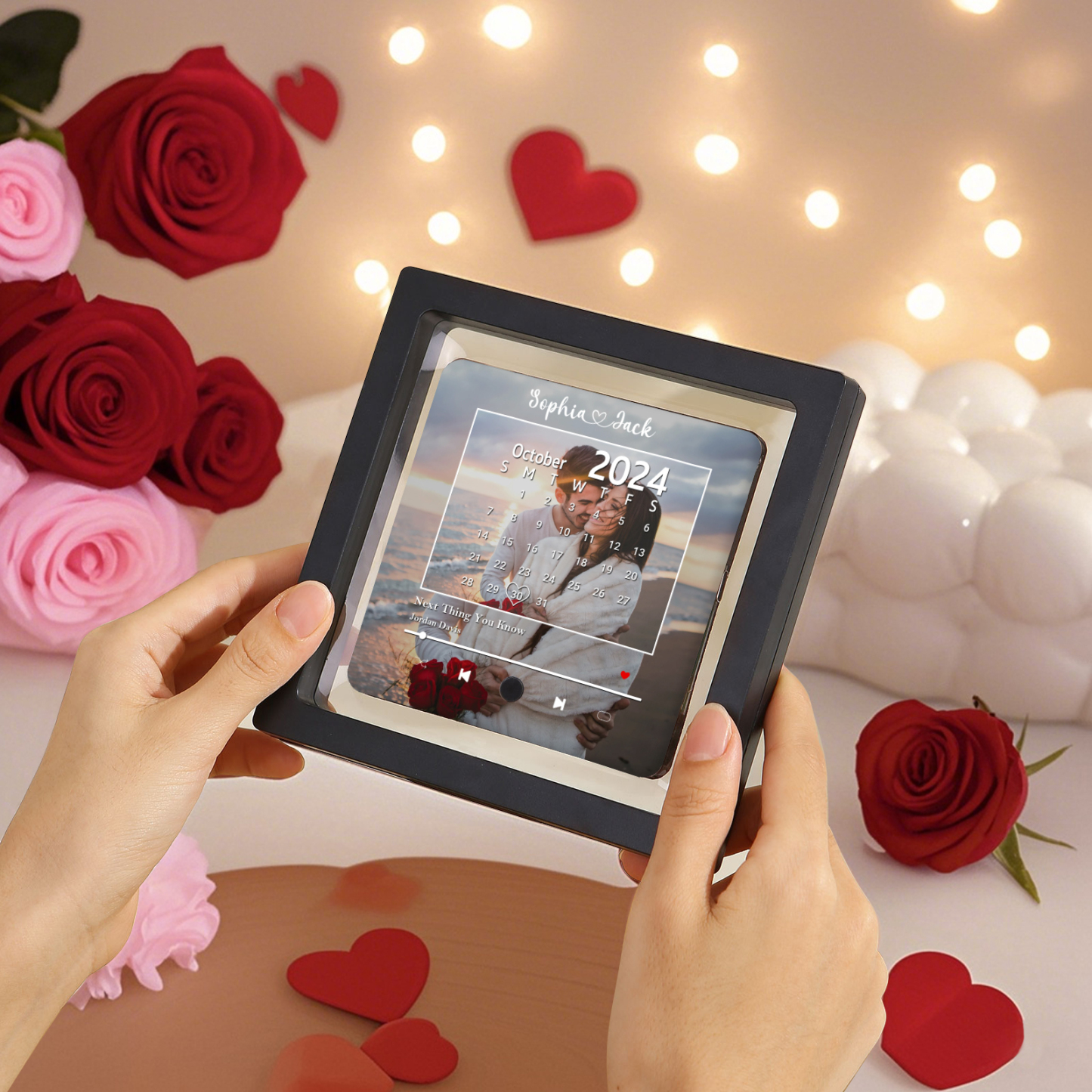 Personalisiertes Foto & 2 Namen & Kalender & Lied Acryl-Kühlschrankmagnet-Geschenk für Paar