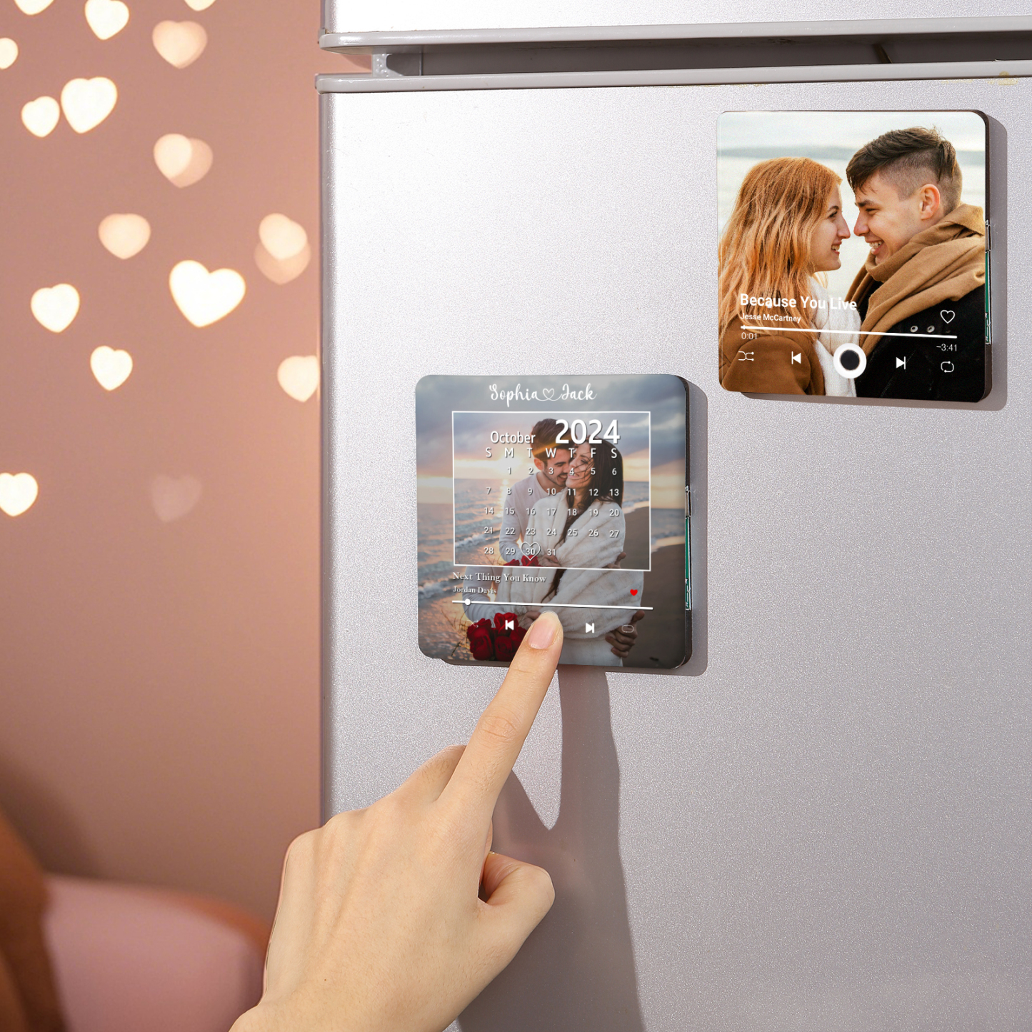Personalisiertes Foto & 2 Namen & Kalender & Lied Acryl-Kühlschrankmagnet-Geschenk für Paar